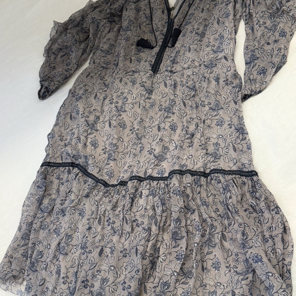 Elie Tahari Gray and Blue Long Sleeve Dress